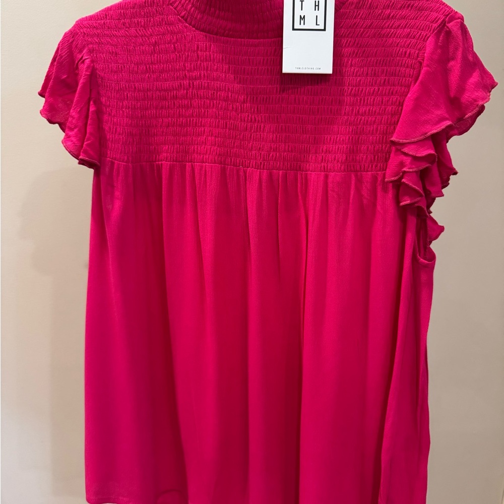 THML Women's Pink Ruffle Sleeve Top